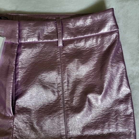 NWT 7 For All Mankind Women's Faux Leather Liquid Foil  Metallic Pants Size L - Picture 7 of 16